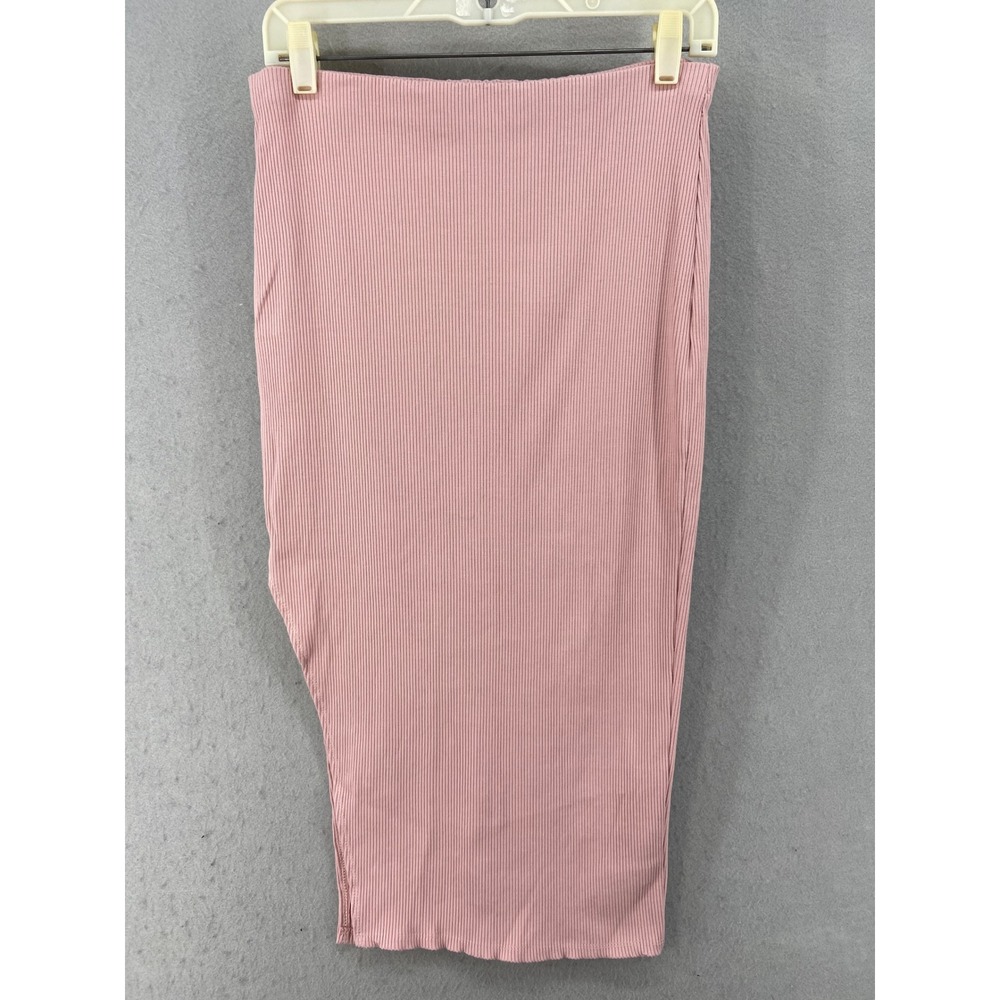 Lulus Skirt Sz XL Ribbed High Waist Midi Skirt Rose‎ Pink Stretch High Slit